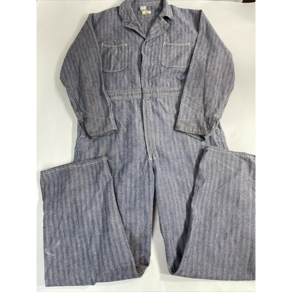 Vintage Blue Bell Herringbone Denim Coveralls Mechanic Railroad Sz 42 Regular